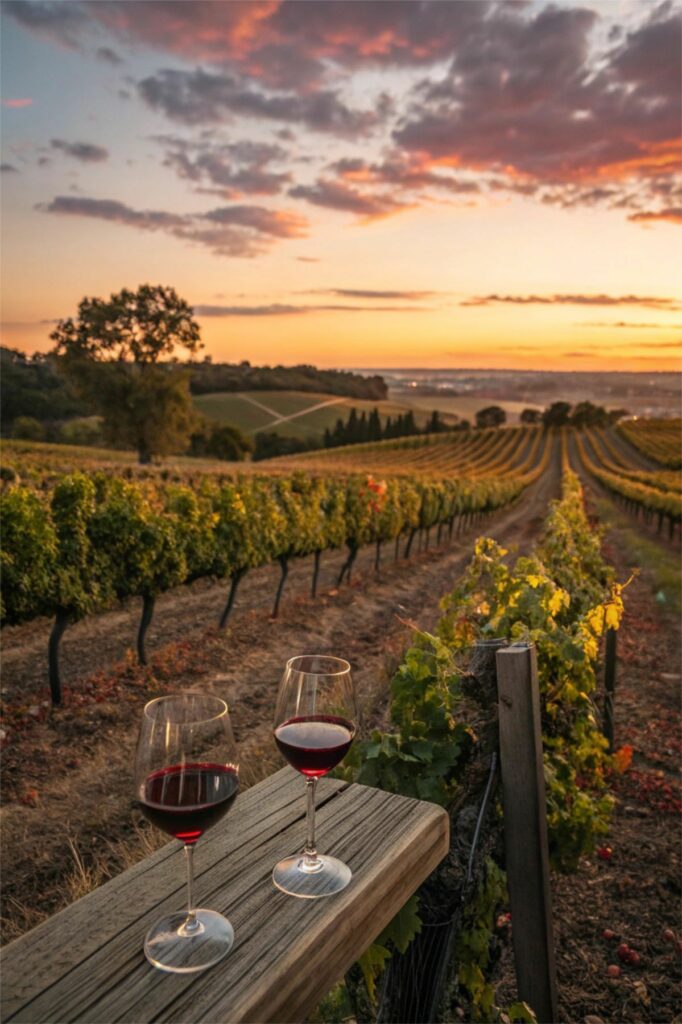 Domaine: vignes et verre de vin